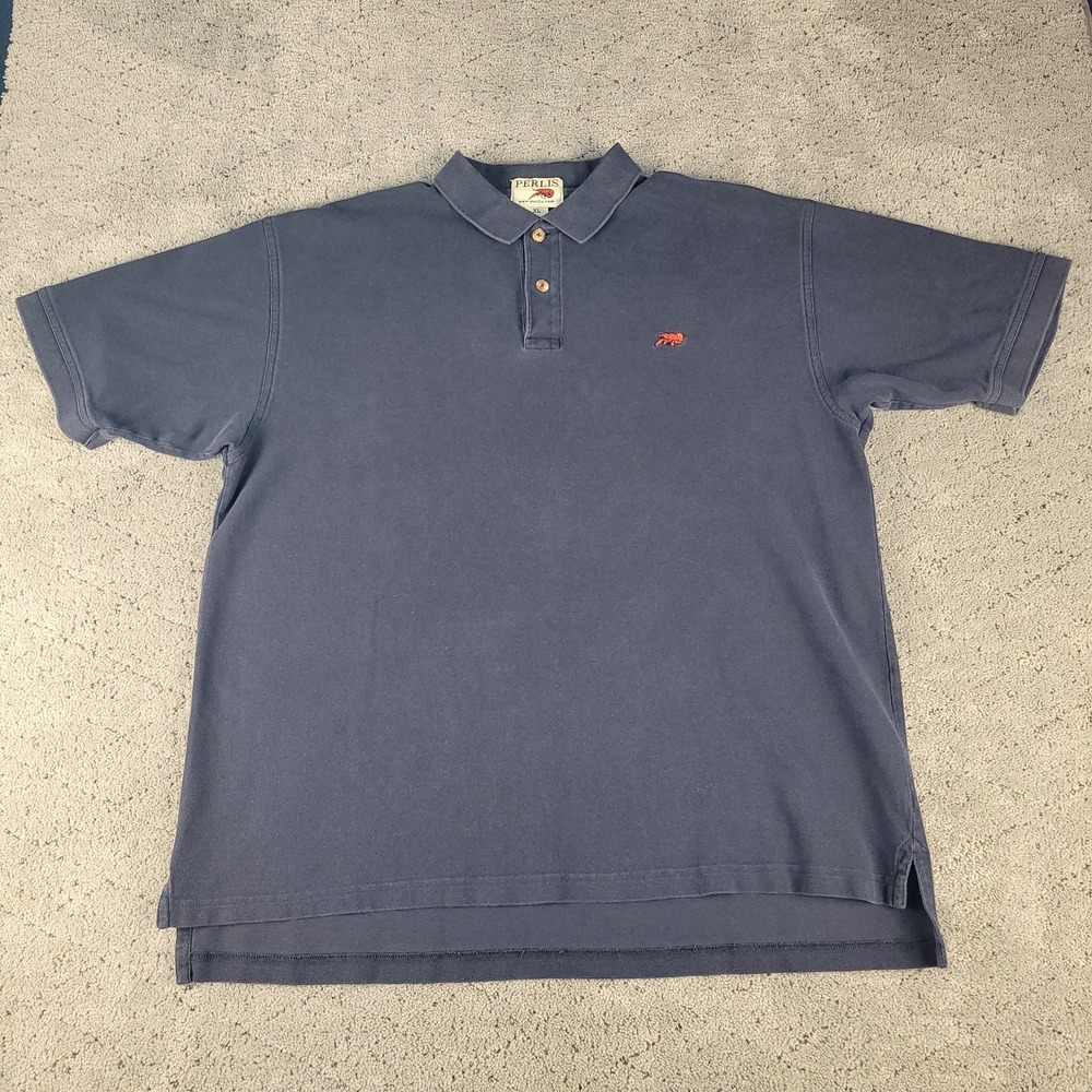 Perlis Polo Shirt Mens XL Blue Navy Short Sleeve Crawfish Logo Heavy Knit